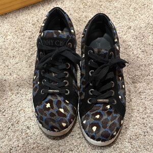 Jimmy Choo Leopard Print Calf Hair Sneakers Size 41